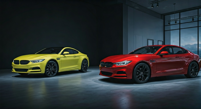 alt_text: Dwa samochody w tle nowoczesnego biura, przedsiębiorcy negocjują warunki umowy leasingu.