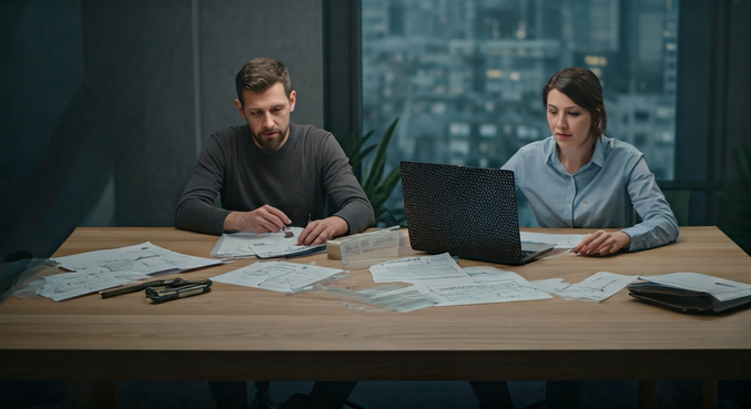 alt_text: Spotkanie menedżerów i pracowników firmy recyklingowej, skupione na optymalizacji kosztów.