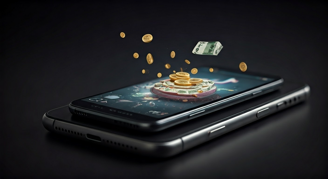 alt_text: Młodzi twórcy kręcą filmy na TikToku, otoczeni symbolami zarobków i estetycznym tłem.